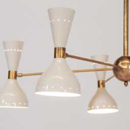Mid Century Modern Chandelier - White & Brass Stilnovo Style Diabolo Pendant Light 5-Arm Sputnik Ceiling Fixture Handcrafted Lighting - thumbnail 3