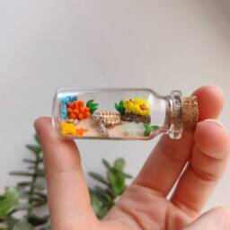 Sea Turtle At A Coral Reef in Glass-Bottle/Unique Miniature Figure/ Handmade Artwork - thumbnail 2