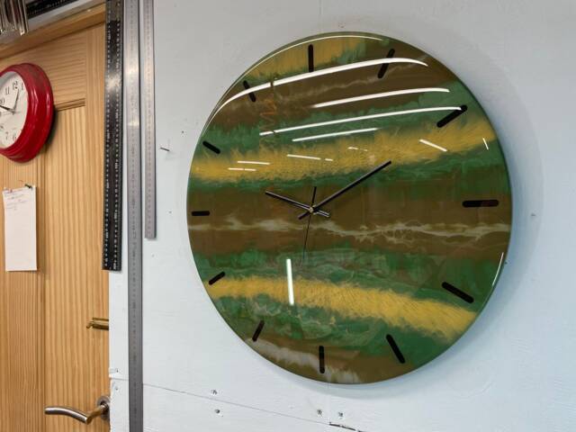 50cm Large Dark Green & Brown Modern Resin Wall Clock, Unusual Abstract Clock - image 1