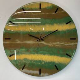 50cm Large Dark Green & Brown Modern Resin Wall Clock, Unusual Abstract Clock - thumbnail 3