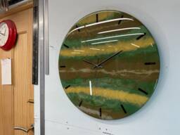 50cm Large Dark Green & Brown Modern Resin Wall Clock, Unusual Abstract Clock - thumbnail 1