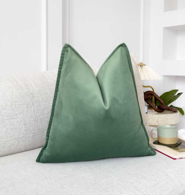 Velvet Sage Green Cushion Cover Soft Plush Throw For Sofa, Bed, Living Room Decor - All Sizes - image 1