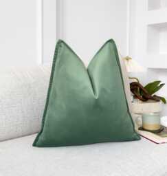 Velvet Sage Green Cushion Cover Soft Plush Throw For Sofa, Bed, Living Room Decor - All Sizes - thumbnail 1