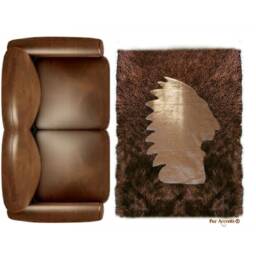 Faux Fur Area Rug - American Indian Head Art, Hand Sewn - thumbnail 4