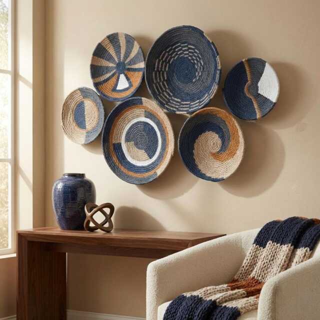 Boho Woven Wall Basket Set African Inspired Wicker Decor - image 1