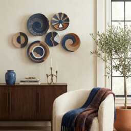 Boho Woven Wall Basket Set African Inspired Wicker Decor - thumbnail 2