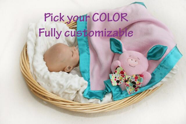 Pink Pig Security Blanket Handmade Fleece & Satin Baby Lovey - image 1