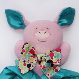 Pink Pig Security Blanket Handmade Fleece & Satin Baby Lovey - thumbnail 2