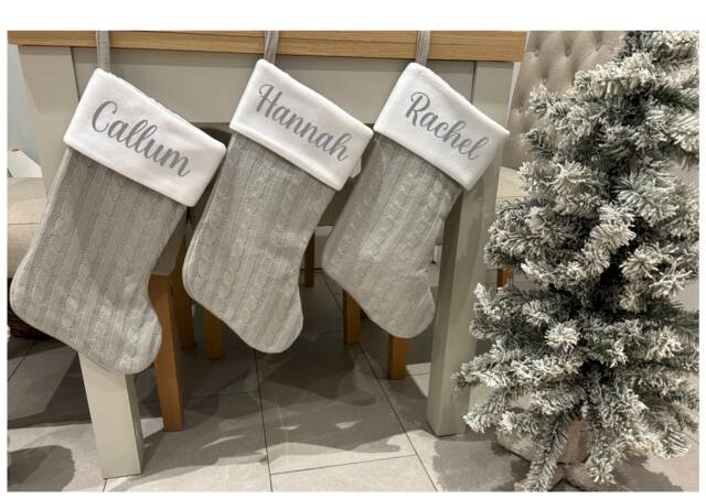 Personalised Knit Christmas Stocking - Silver/Grey Stocking Matching Family Stockings, Eve - image 1
