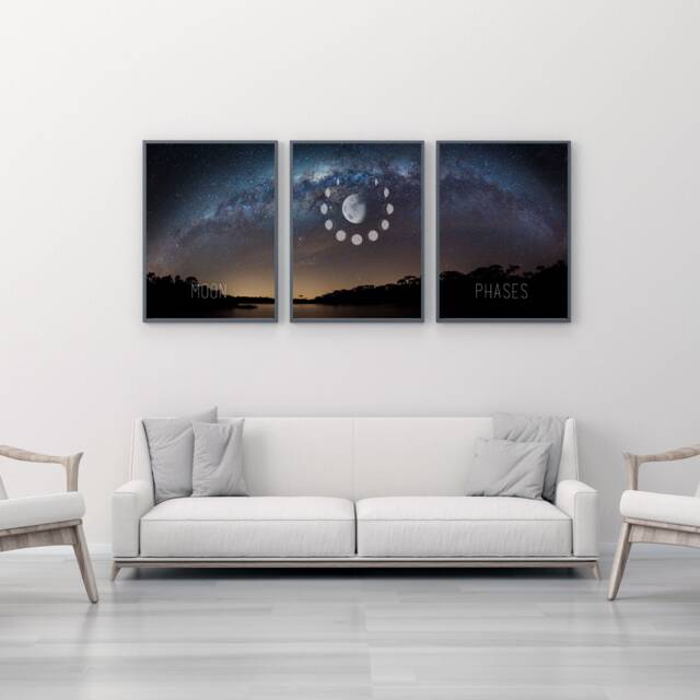 Night Sky Art, Moon Wall Set Of 3 Modern Art Prints, Landscape, Home Decor, Bedroom Living Room - image 1