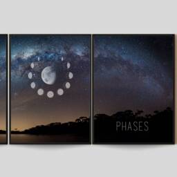 Night Sky Art, Moon Wall Set Of 3 Modern Art Prints, Landscape, Home Decor, Bedroom Living Room - thumbnail 3