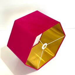 New Luxury Premium Quality Hexagon Velvet Lamp Shade Pendant Light Hot Pink With Brushed Gold Lining - thumbnail 3
