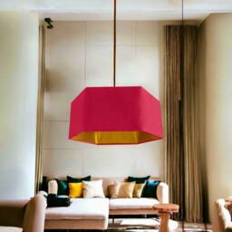 New Luxury Premium Quality Hexagon Velvet Lamp Shade Pendant Light Hot Pink With Brushed Gold Lining - thumbnail 2