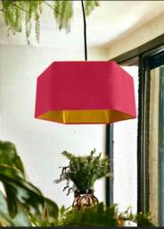 New Luxury Premium Quality Hexagon Velvet Lamp Shade Pendant Light Hot Pink With Brushed Gold Lining - thumbnail 1