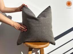 striped Linen Pillow Cover Beige Black Neutral Lumbar Cushion, Euro Sham - Duties Paid Usa