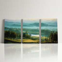 Mountain Golf Course 3 Panel Split Canvas Wall Art Scenic Landscape Painting Clubhouse Decor Oil Framed Home - thumbnail 3