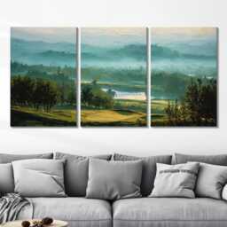 Mountain Golf Course 3 Panel Split Canvas Wall Art Scenic Landscape Painting Clubhouse Decor Oil Framed Home - thumbnail 2