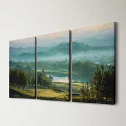 Mountain Golf Course 3 Panel Split Canvas Wall Art Scenic Landscape Painting Clubhouse Decor Oil Framed Home - thumbnail 1