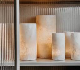 Egyptian White Alabaster Stone, Cylinder Candle Holder, Middle East Decor, Stone - thumbnail 1