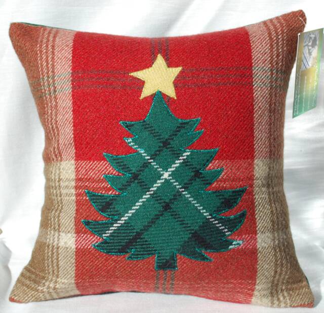 Christmas Tree, Green & Red Decorative Tartan Handmade Square Cushion Pillow Ideal Gift Rustic Farmhouse D??cor 12 - image 1