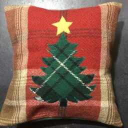 Christmas Tree, Green & Red Decorative Tartan Handmade Square Cushion Pillow Ideal Gift Rustic Farmhouse D??cor 12 - thumbnail 3