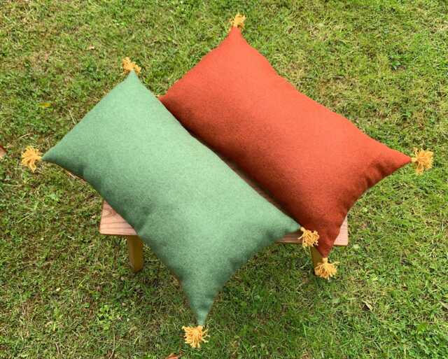 Medieval Cushion, Red & Green Wool Pillow, Hand Sewn Silk Tassels, 15Th Century Reenactment - image 1