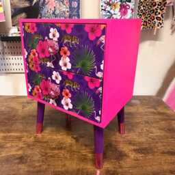 Hot Pink & Purple Square Bedside Table, Two Drawers, Ideal Nightstand. Flamingo Leopard Tropical Leaf Design. Customisable End Table - thumbnail 1