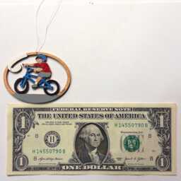 Personalized Boy Bicycle Miniature Christmas Ornament-Wood, Hand Painted, Laser Cut - thumbnail 2