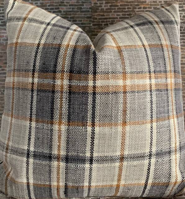 Designer Pillow Cover, Plaid Charcoal - image 1