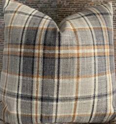 Designer Pillow Cover, Plaid Charcoal - thumbnail 1
