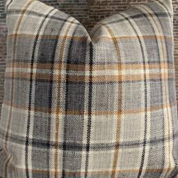 Designer Pillow Cover, Plaid Charcoal - thumbnail 2