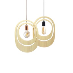 Wood Pendant Light Wooden Chandelier Geometric Lighting Ceiling Lamp Handmade Orbit - thumbnail 2