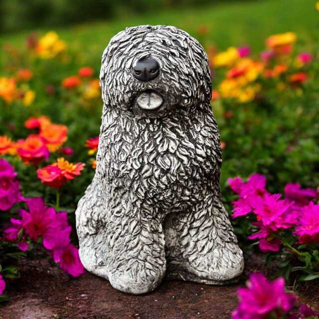 Concrete Old English Sheepdog Statue Shaggy Bobtail Dog Figurine Stone Bearded Collie Sculpture Fluffy Pet Ornament Garden Yard Decor Gift - image 1