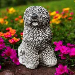 Concrete Old English Sheepdog Statue Shaggy Bobtail Dog Figurine Stone Bearded Collie Sculpture Fluffy Pet Ornament Garden Yard Decor Gift - thumbnail 1