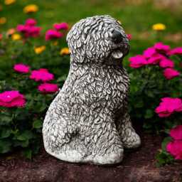 Concrete Old English Sheepdog Statue Shaggy Bobtail Dog Figurine Stone Bearded Collie Sculpture Fluffy Pet Ornament Garden Yard Decor Gift - thumbnail 2