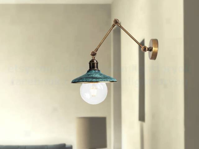 Green Patina Brass Adjustable Arm Sconce Swing Lights Wall Wall Vintage Copper Sconce Vintage Retro Light - image 1