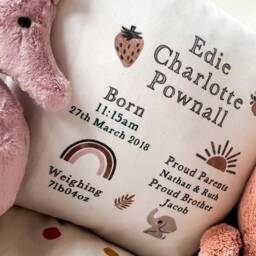 New Baby Gift, Personalised Birth Stats Cushion, Nursery Announcement, Shower Keepsake - thumbnail 2