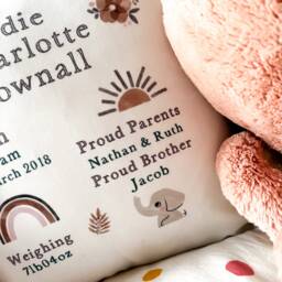New Baby Gift, Personalised Birth Stats Cushion, Nursery Announcement, Shower Keepsake - thumbnail 3