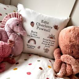 New Baby Gift, Personalised Birth Stats Cushion, Nursery Announcement, Shower Keepsake - thumbnail 1