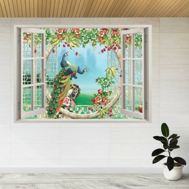 2 Peacock Floral Amazing 3D Window View Wall Sticker Poster Decal A353 - image 1