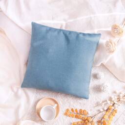 Blue Linen Blend Decorative Throw Pillow Cover, Silver Sparkle Cushion Modern Boho Lake House Pillow, Trendy Curated Farmhouse - thumbnail 2