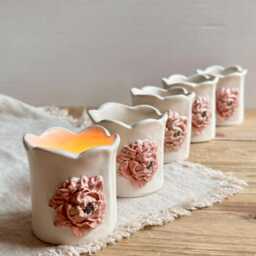 Pink Peony Handcrafted Ceramic Tealight Holder -.november Birth Flower Holder - thumbnail 3