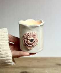 Pink Peony Handcrafted Ceramic Tealight Holder -.november Birth Flower Holder