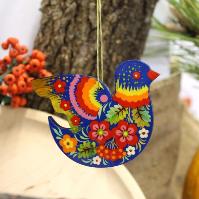 Ukrainian Christmas Ornaments Bird Wooden Traditional Painted Tree Decorations Made in Ukraine, Petrykivka Painting Handicrafts - image 1