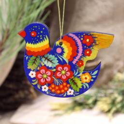Ukrainian Christmas Ornaments Bird Wooden Traditional Painted Tree Decorations Made in Ukraine, Petrykivka Painting Handicrafts - thumbnail 3