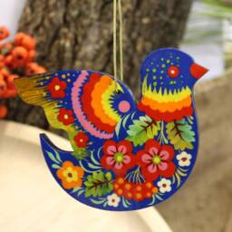 Ukrainian Christmas Ornaments Bird Wooden Traditional Painted Tree Decorations Made in Ukraine, Petrykivka Painting Handicrafts - thumbnail 2