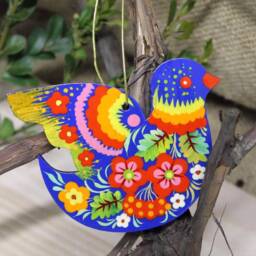 Ukrainian Christmas Ornaments Bird Wooden Traditional Painted Tree Decorations Made in Ukraine, Petrykivka Painting Handicrafts - thumbnail 4