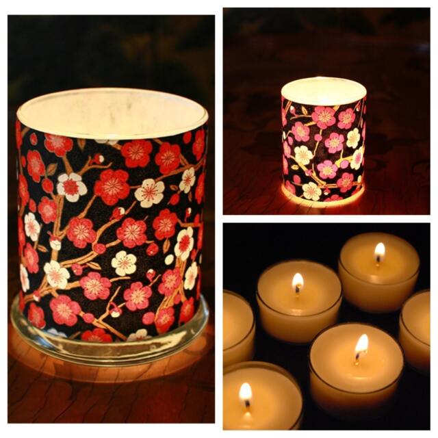 Luminary Combo Set, Red & White Plum Blossoms On Black, Japanese Chiyogami Paper - image 1