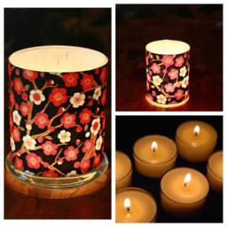 Luminary Combo Set, Red & White Plum Blossoms On Black, Japanese Chiyogami Paper