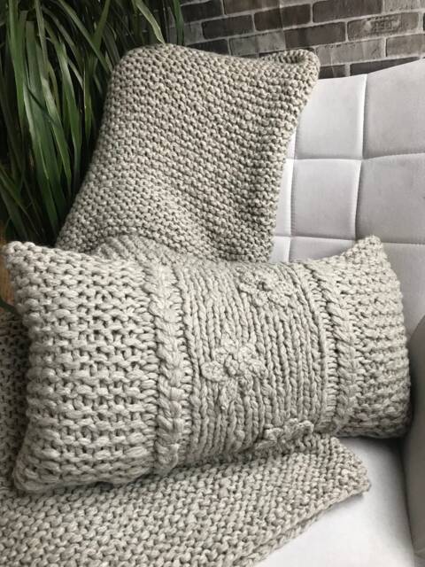 Cable Knit Alpaca Lumbar Pillow Chunky Home Decor - image 1